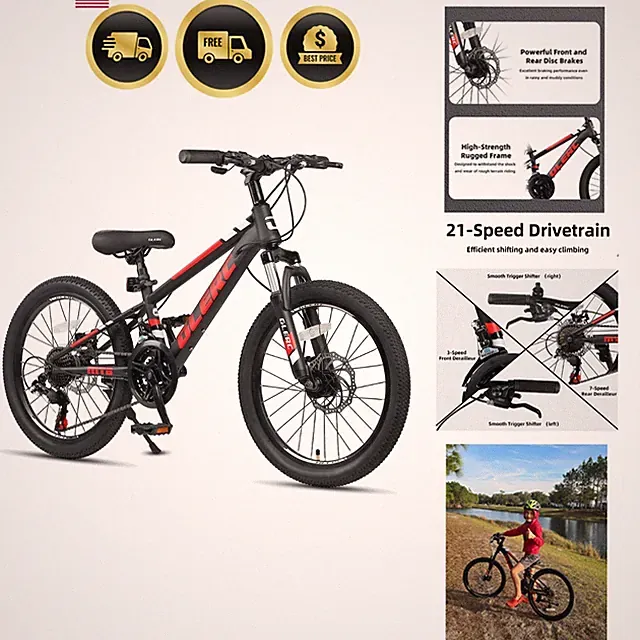 20 24 Inch Kids Bike, Kids Mountain Bike for Boys and Girls Ages 6-15, 21-Spe...