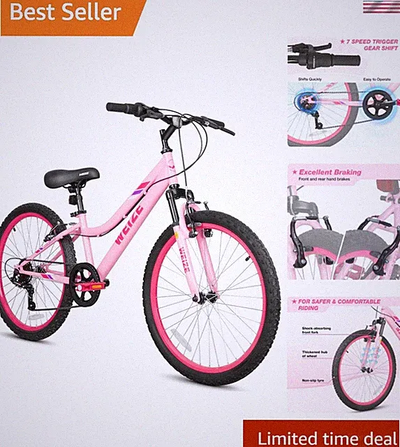 20 24 Inch Kids Mountain Bike,Kids Bike for Girls Age 6-14 Old,6 Speed Kid B...