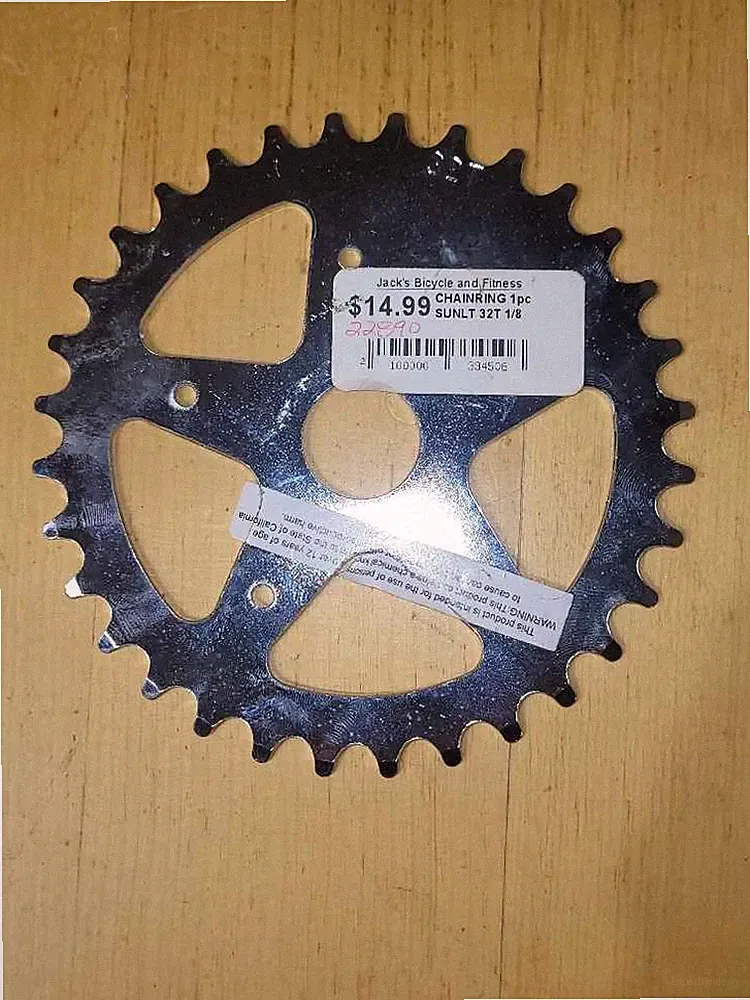 32 Tooth Single Speed 1 Piece Youth Bike Bicycle Chainring 1/8" Chrome