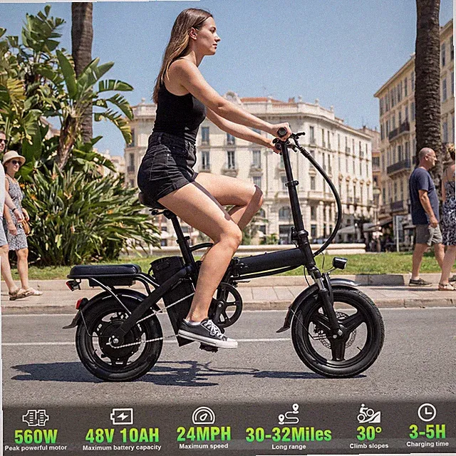 560W Electric Bike for Adults & Teens 14'' Folding Commuting EBike 24MPH UL2849