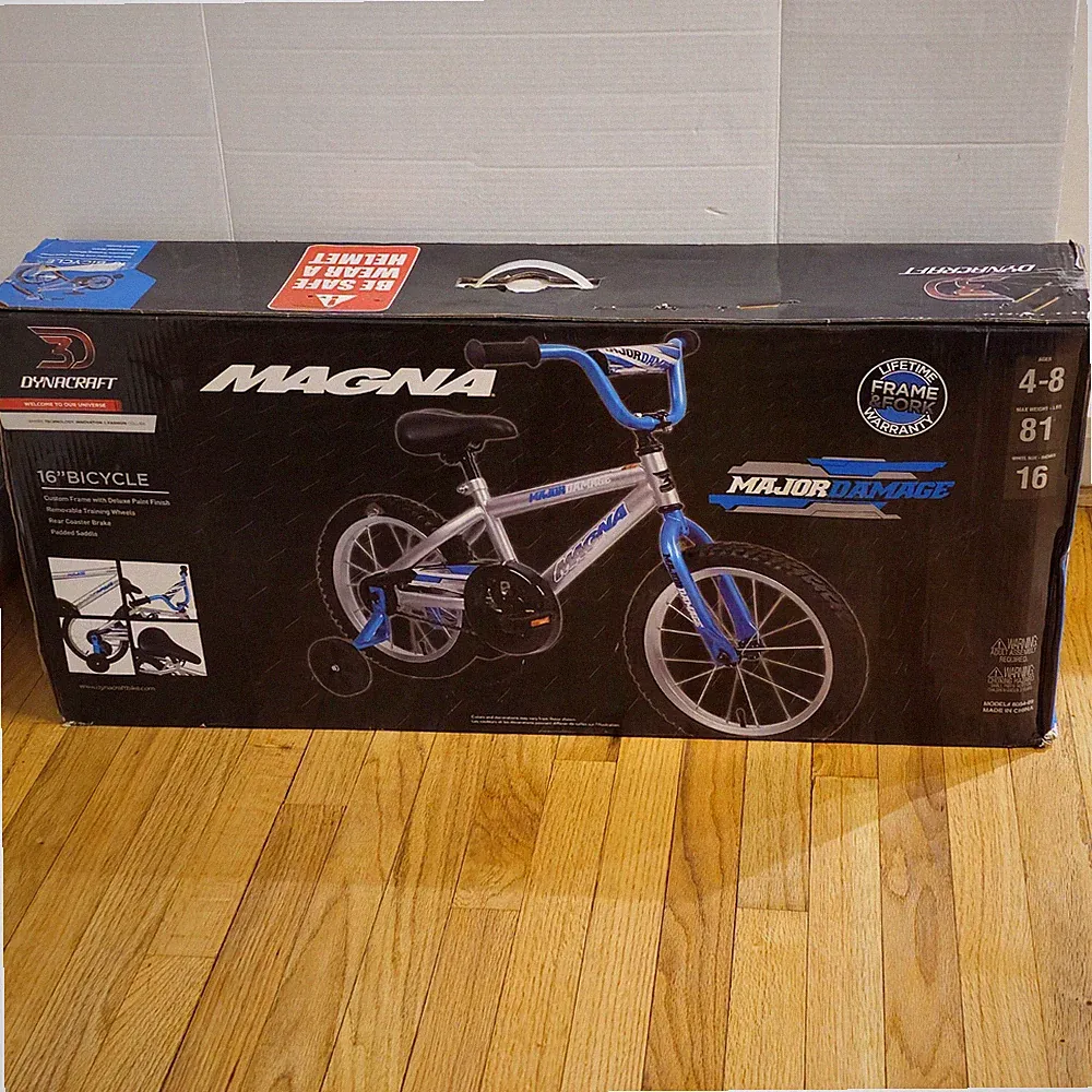 Dynacraft Magna Major Damage 16 Inch Children's Bike - Grey/Blue/Black