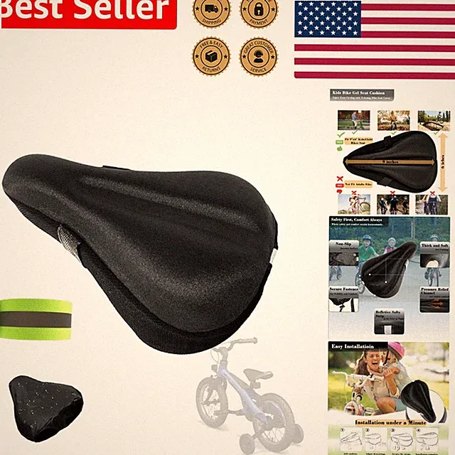 Kids Bike Seat Cushion Gel 9x6in Youth - Black Comfort Outdoor Waterproof Cover