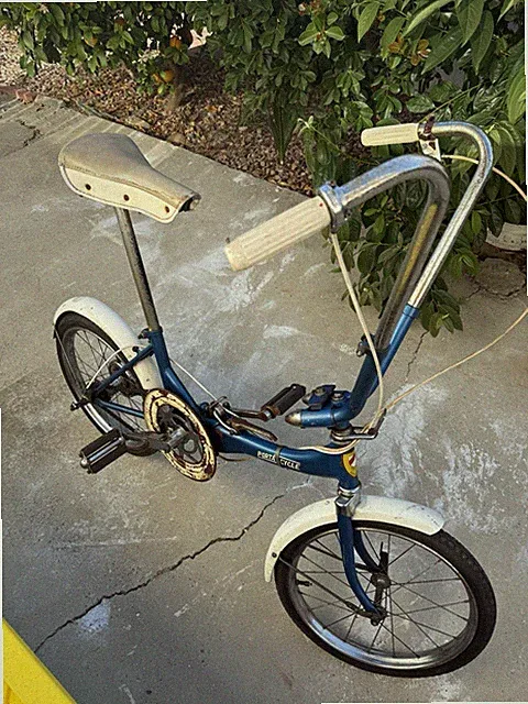 Porta Cycle Vintage Folding Bicycle 16" Wheels Blue/White Banana Seat