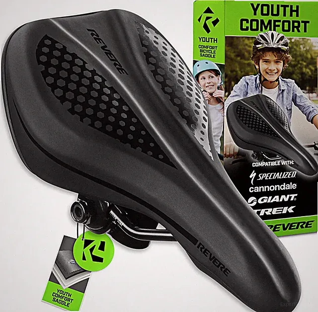 Revere Youth Memory Foam Bike Saddle – Padded Bicycle Saddle for Kids and Youth