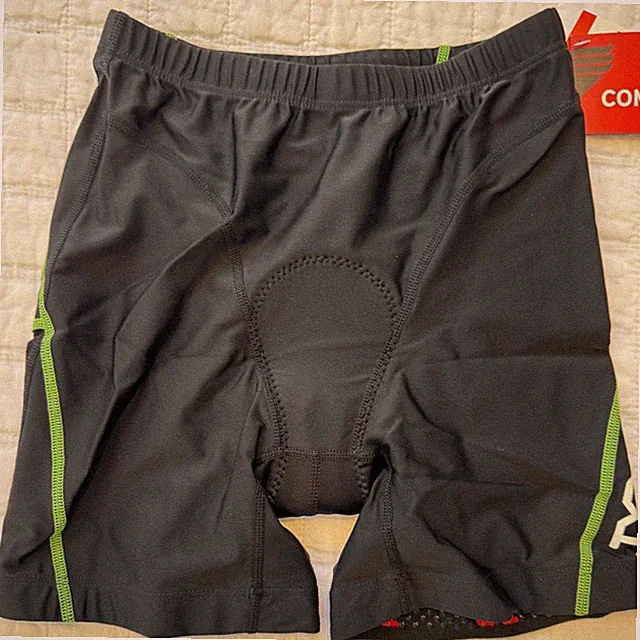 TYR COMPETITOR Men's Youth Small Black Green 7" Tri Exercise Short With Pad New