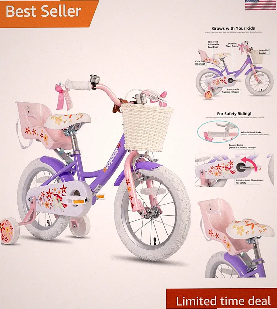 Unicorn Kids Bike for Girls Ages 2-9 Old, 12 14 16 18 Inch Kids Bike with Tr...