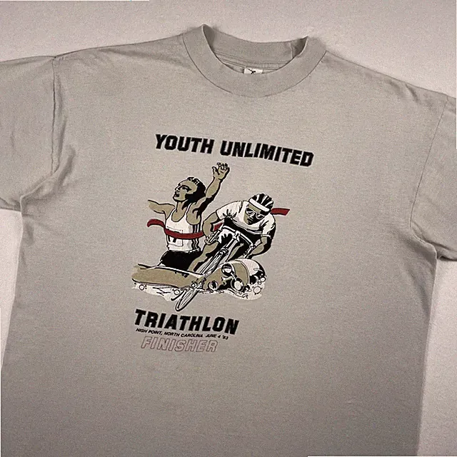 Vtg 80s Youth Unlimited Triathlon Tee Cycling Running Single Stitch USA Large